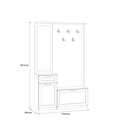 Meuble d'entrée KAVI avec miroir, chêne artisan