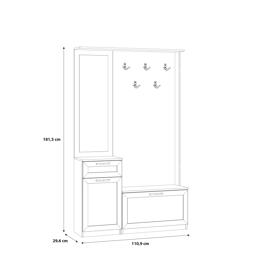Meuble d'entrée KAVI avec miroir, chêne artisan