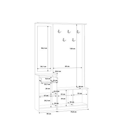 Meuble d'entrée KAVI avec miroir, chêne artisan