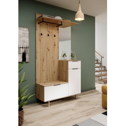 Meuble d'entrée mural avec miroir SVEN, marron/blanc