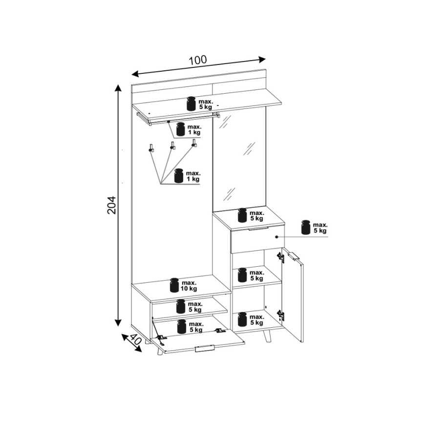 Meuble d'entrée mural avec miroir SVEN, marron/blanc