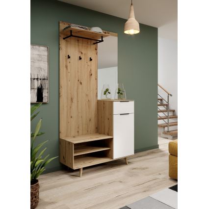 Meuble d'entrée mural avec miroir SVEN, marron/blanc