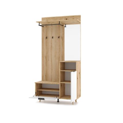 Meuble d'entrée mural avec miroir SVEN, marron/blanc