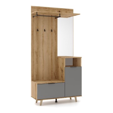 Meuble d'entrée mural avec miroir SVEN, marron/graphite