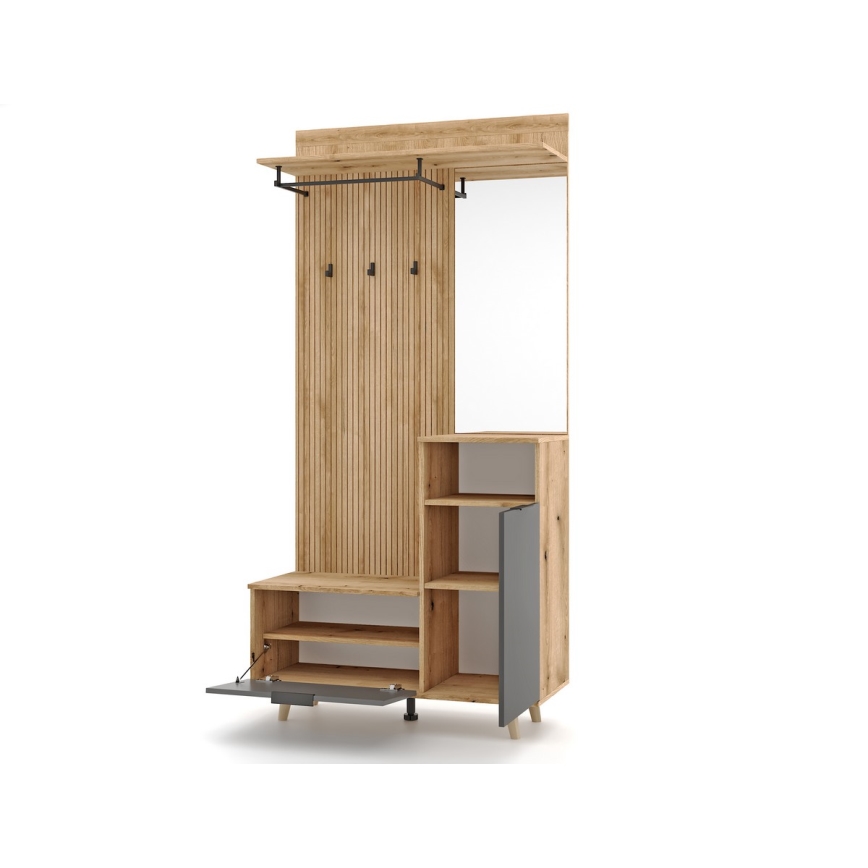 Meuble d'entrée mural avec miroir SVEN, marron/graphite