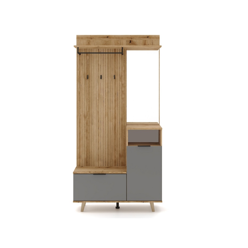 Meuble d'entrée mural avec miroir SVEN, marron/graphite