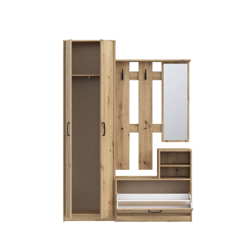 Meuble d'entrée mural KAVI avec miroir, chêne artisan