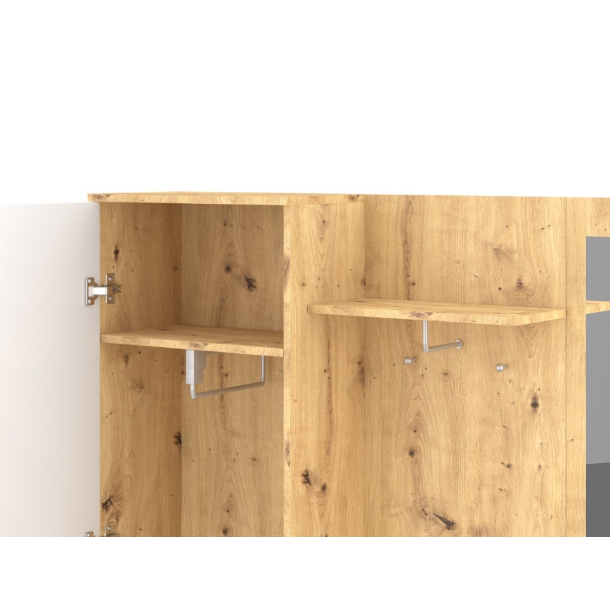 Meuble d'entrée mural NOLAN avec miroir, chêne artisan/blanc