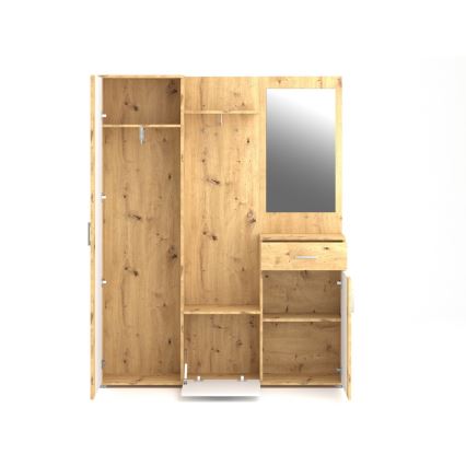 Meuble d'entrée mural NOLAN avec miroir, chêne artisan/blanc