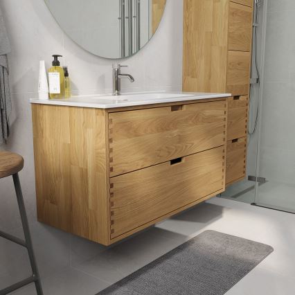 Meuble-lavabo GRIBSKOV 100 cm beige/chêne/blanc
