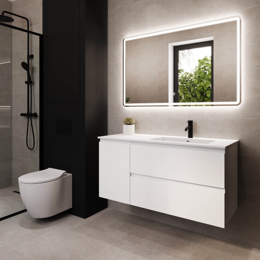 Meuble-lavabo HELSINKI 115 cm version droite/blanc