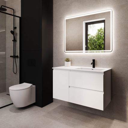 Meuble-lavabo HELSINKI 95 cm, droit / blanc