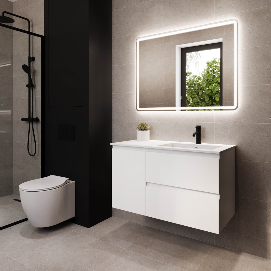 Meuble-lavabo HELSINKI 95 cm, droit / blanc