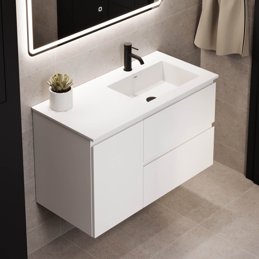 Meuble-lavabo HELSINKI 95 cm, droit / blanc