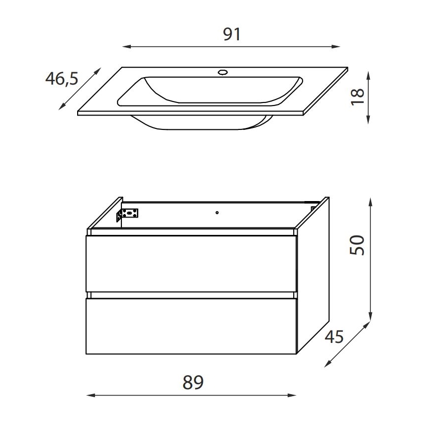 Meuble-lavabo HENRY 91 cm chêne