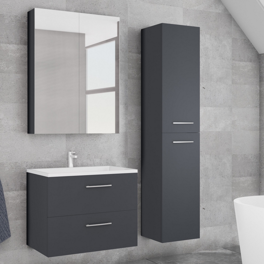 Meuble-lavabo KATE + armoire miroir + armoire murale anthracite