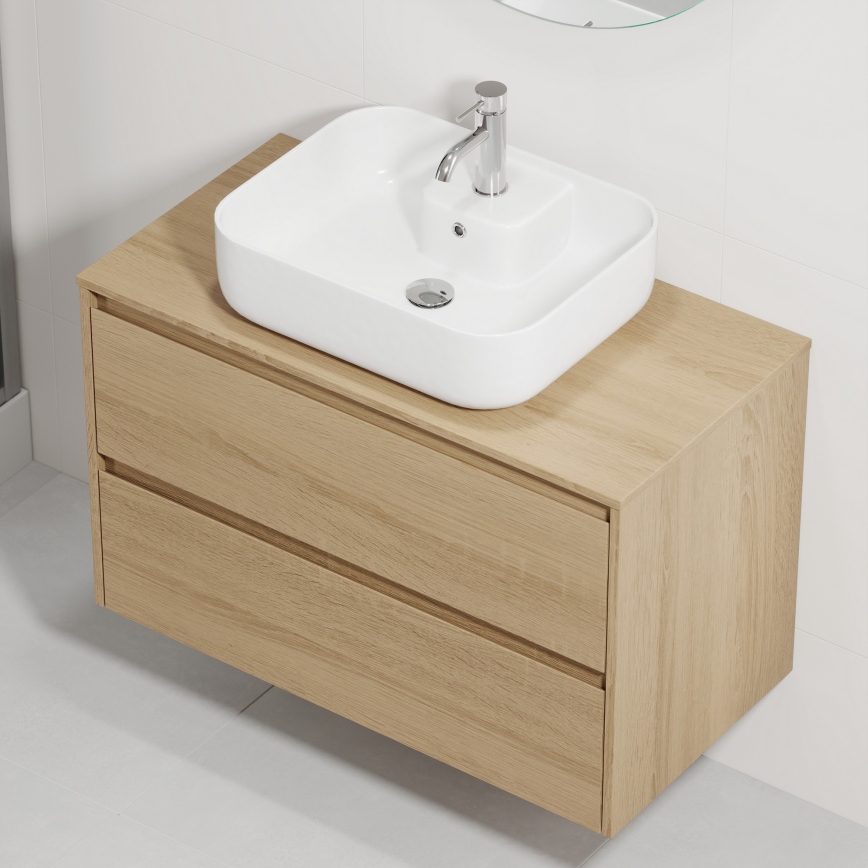 Meuble-lavabo TRONDHEIM/KRISTIANSAND 90 x 57 x 46 cm, chêne/blanc