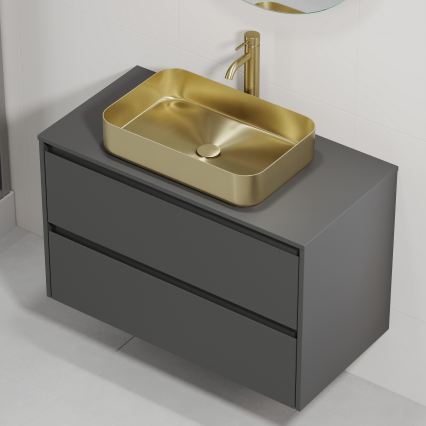 Meuble-lavabo TRONDHEIM/LJORDAL 90x57x46 cm anthracite/laiton