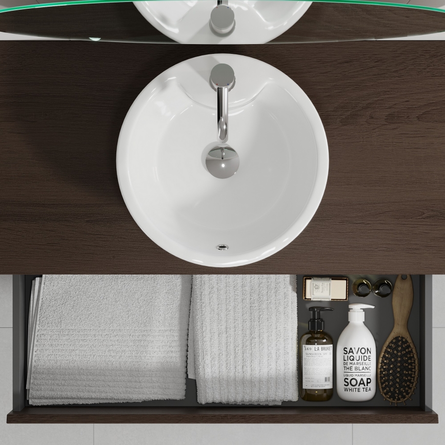 Meuble-lavabo TRONDHEIM/VIKEDAL 90x57x46 cm noyer/blanc