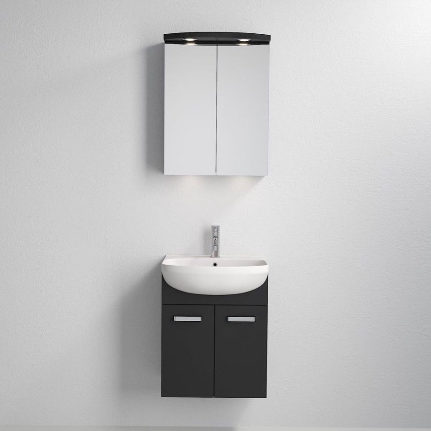 Meuble-lavabo Vang + armoire-miroir LED 230V IP44 noir