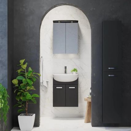 Meuble-lavabo Vang + armoire-miroir LED 230V IP44 noir