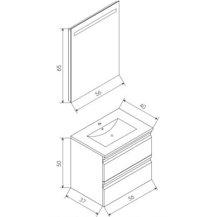 Meuble-lavabo VEDO avec miroir LED LED/10W/230V IP44, noir