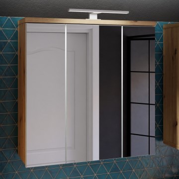 Meuble mural de salle de bains avec miroir VENOM blanc/chêne artisan