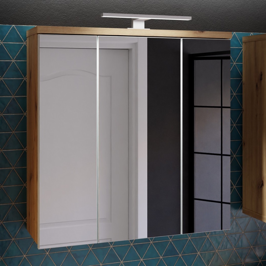 Meuble mural de salle de bains avec miroir VENOM blanc/chêne artisan