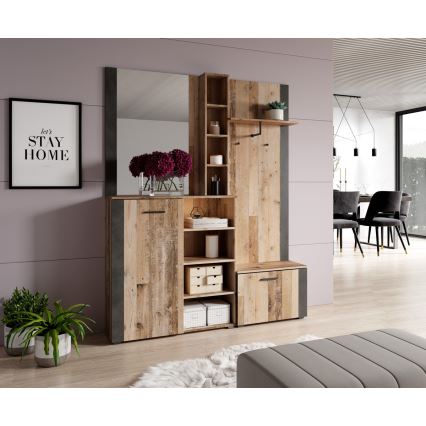 Meuble mural d'entrée KEVIN avec miroir, brun/noir