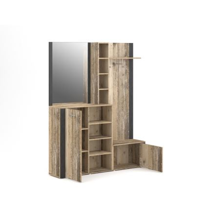 Meuble mural d'entrée KEVIN avec miroir, brun/noir