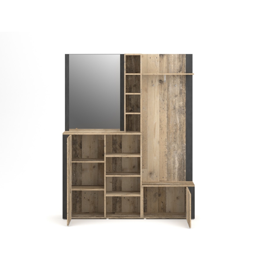 Meuble mural d'entrée KEVIN avec miroir, brun/noir