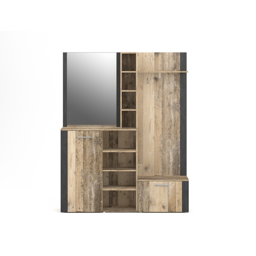 Meuble mural d'entrée KEVIN avec miroir, brun/noir