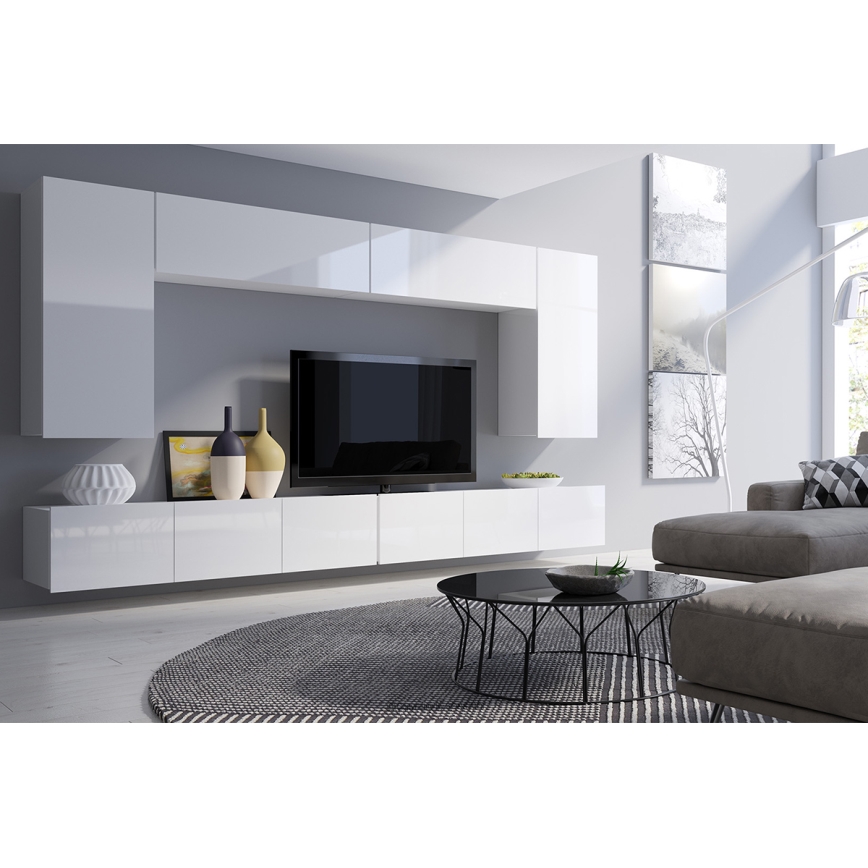 Meuble mural PAVO 117x45 cm blanc brillant