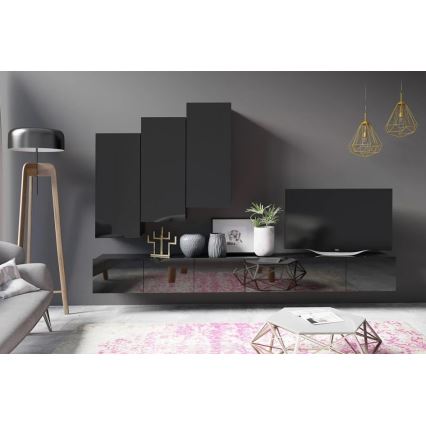 Meuble mural PAVO 117x45 cm noir brillant/mat noir