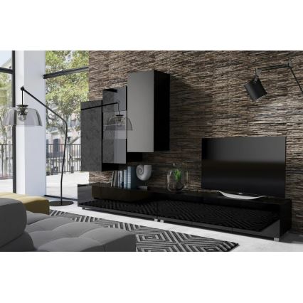 Meuble mural PAVO 117x45 cm noir brillant/mat noir