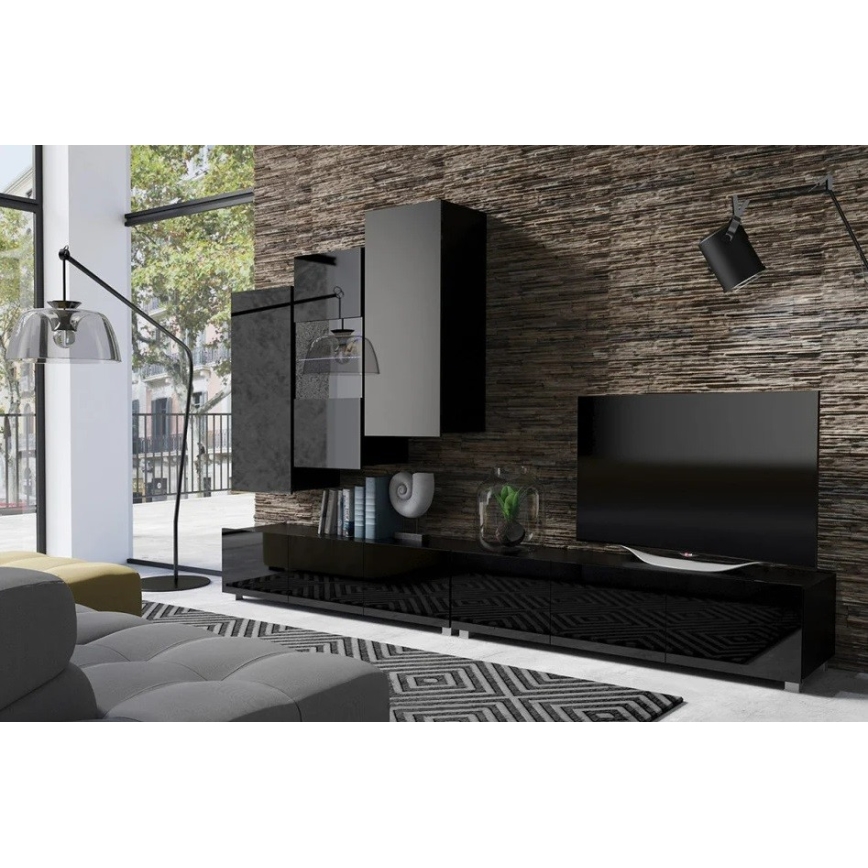 Meuble mural PAVO 117x45 cm noir brillant/mat noir
