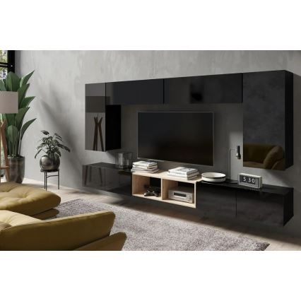 Meuble mural PAVO 117x45 cm noir brillant/mat noir