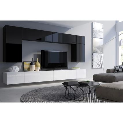 Meuble mural PAVO 117x45 cm noir brillant/mat noir