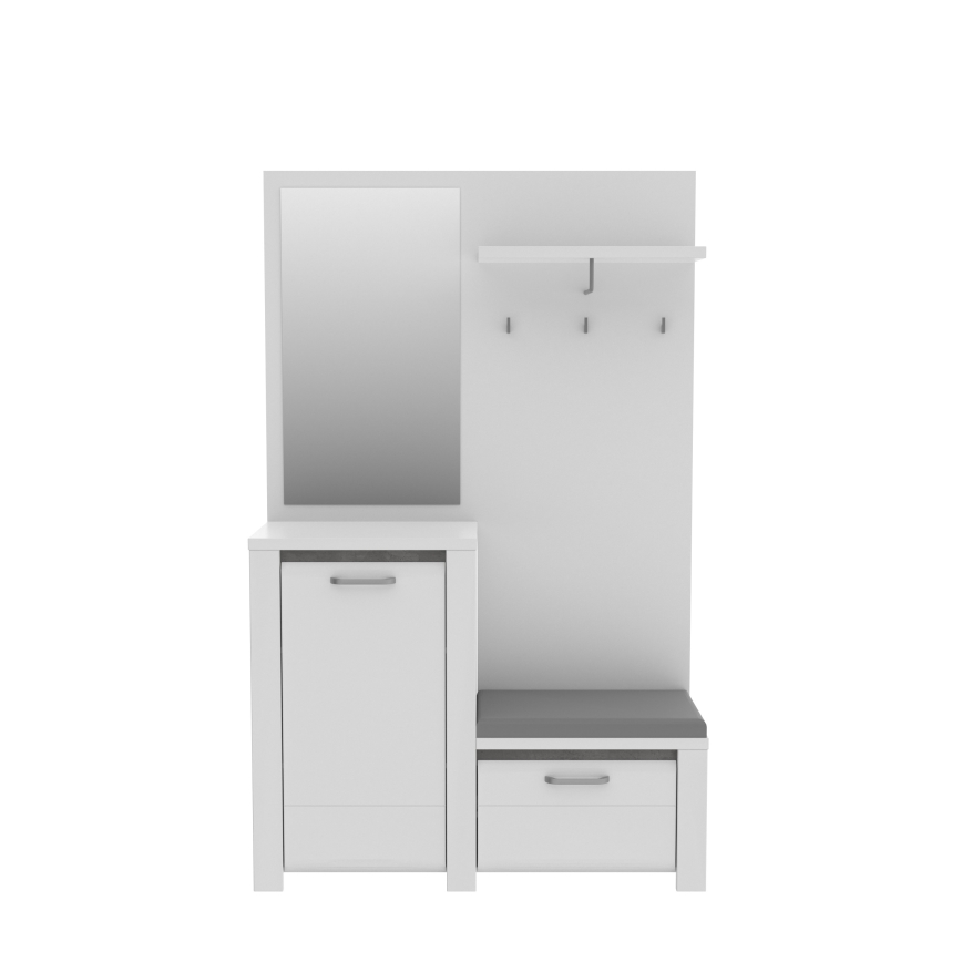 Meuble mural pour entrée avec miroir HIRO blanc/gris