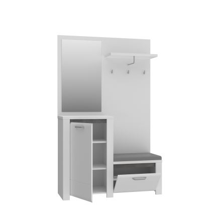 Meuble mural pour entrée avec miroir HIRO blanc/gris