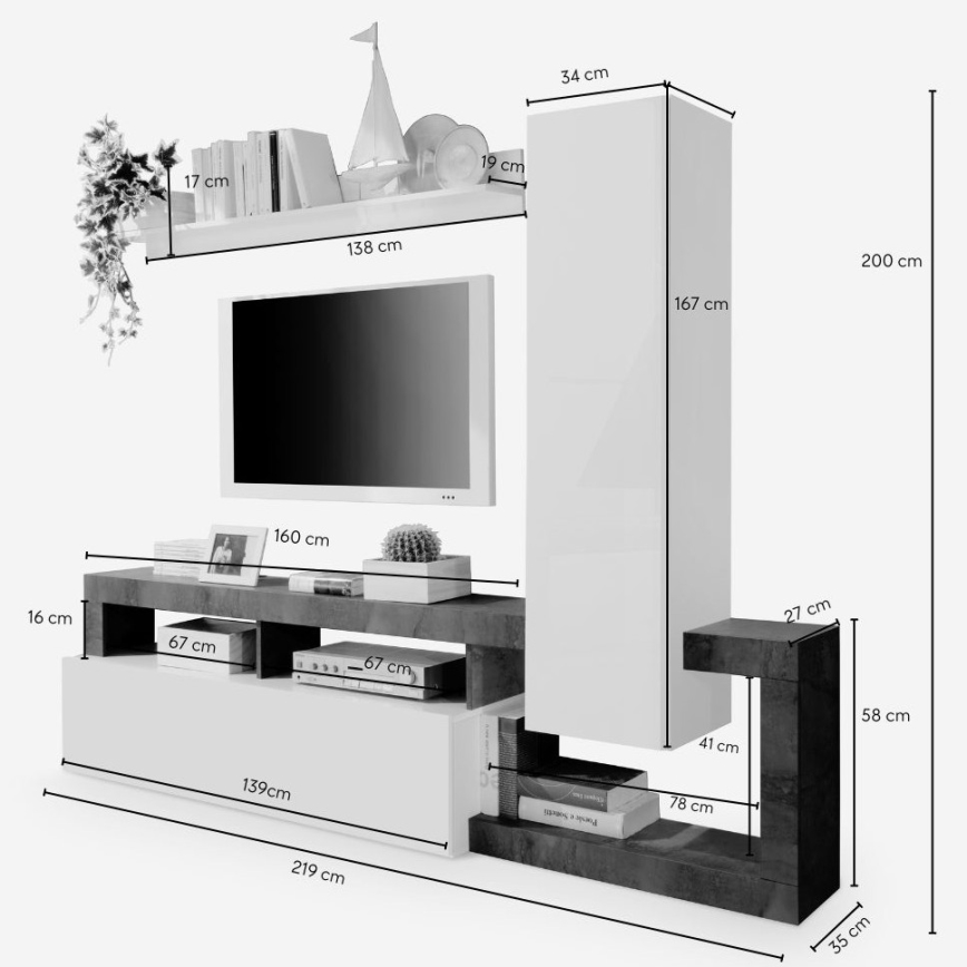 Meuble mural pour salon LENOR blanc/marron