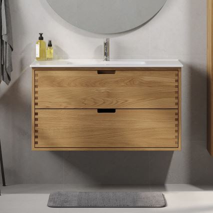Meuble sous-lavabo GRIBSKOV 100 cm beige/chêne