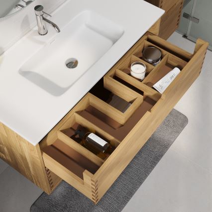 Meuble sous-lavabo GRIBSKOV 100 cm beige/chêne
