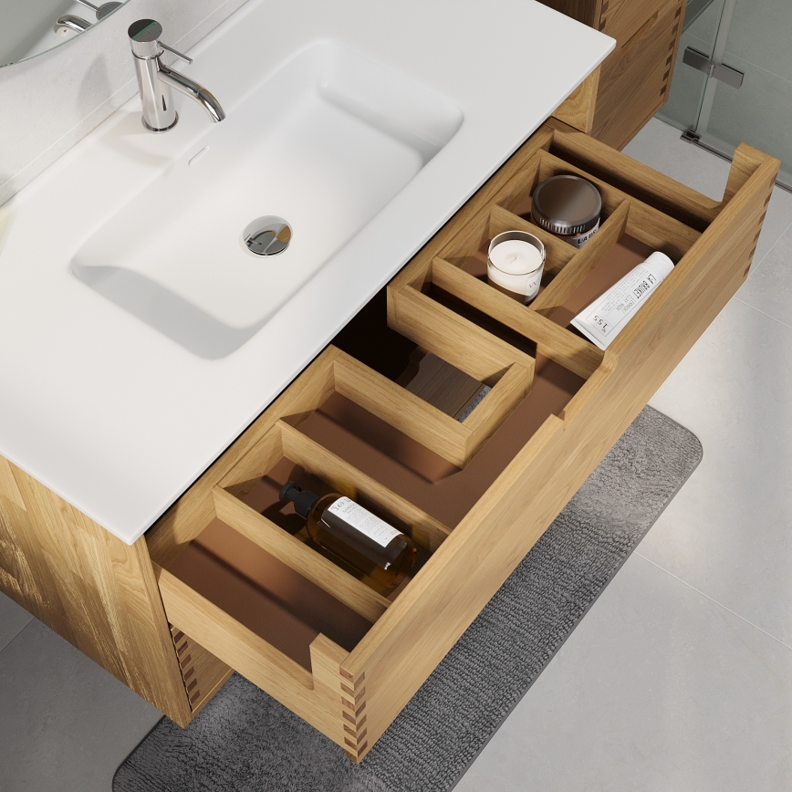 Meuble sous-lavabo GRIBSKOV 100 cm beige/chêne