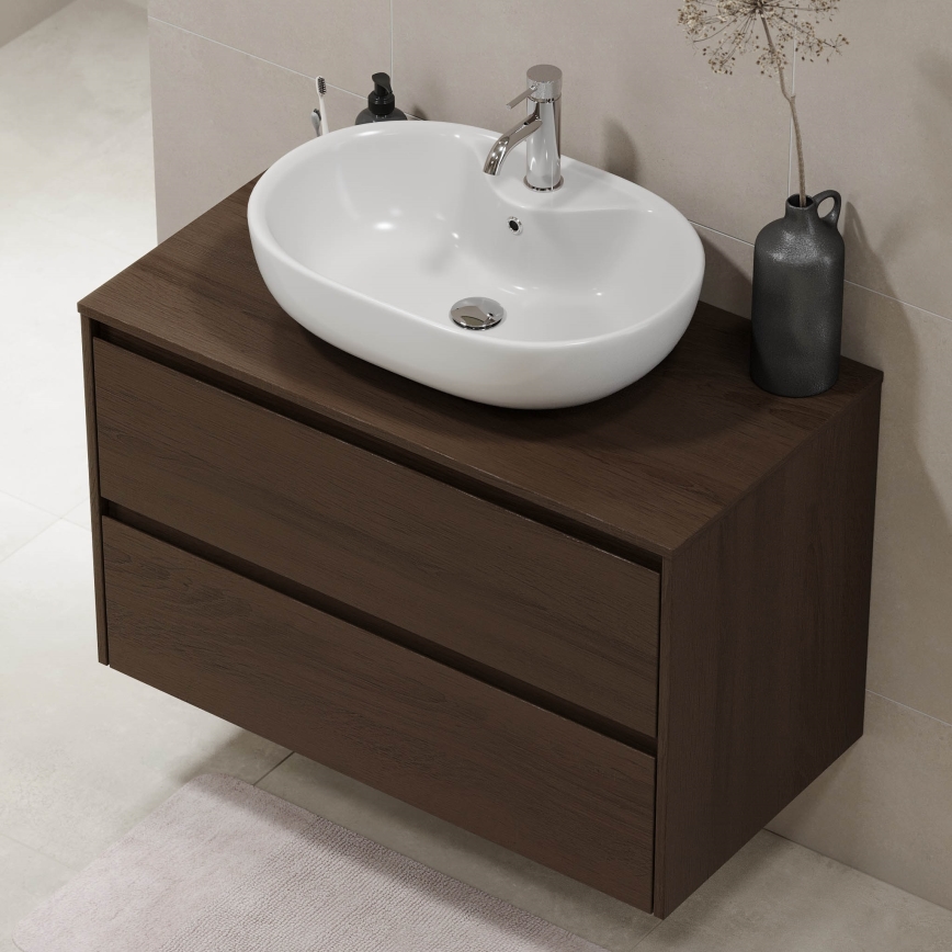 Meuble sous-lavabo TRONDHEIM pour lavabo 90 cm, finition noyer