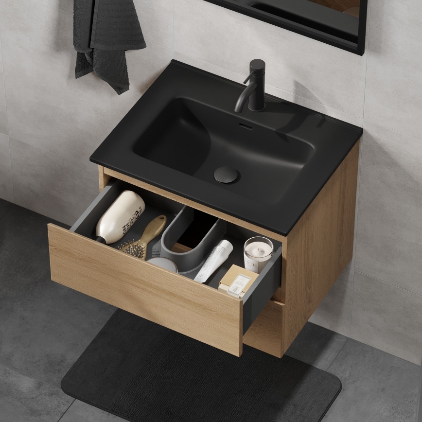 Meuble sous-vasque CONOR 61 cm chêne/noir