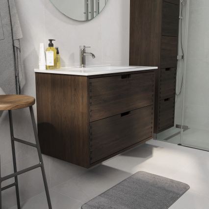 Meuble sous-vasque GRIBSKOV 80 cm, brun/chêne/blanc