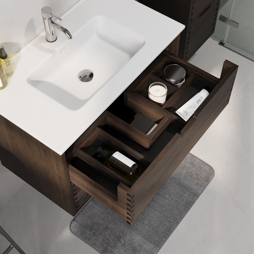 Meuble sous-vasque GRIBSKOV 80 cm, brun/chêne/blanc