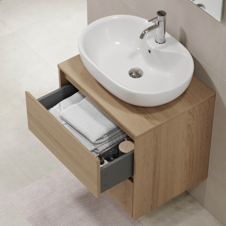 Meuble sous-vasque TRONDHEIM pour lavabo 60 cm, chêne