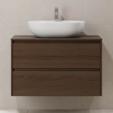 Meuble sous-vasque TRONDHEIM pour lavabo 90 × 57 × 46 cm, finition noyer